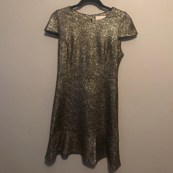Michael Kors Metallic Flounce-Hem Dress gold NWT - Picture 5 of 8